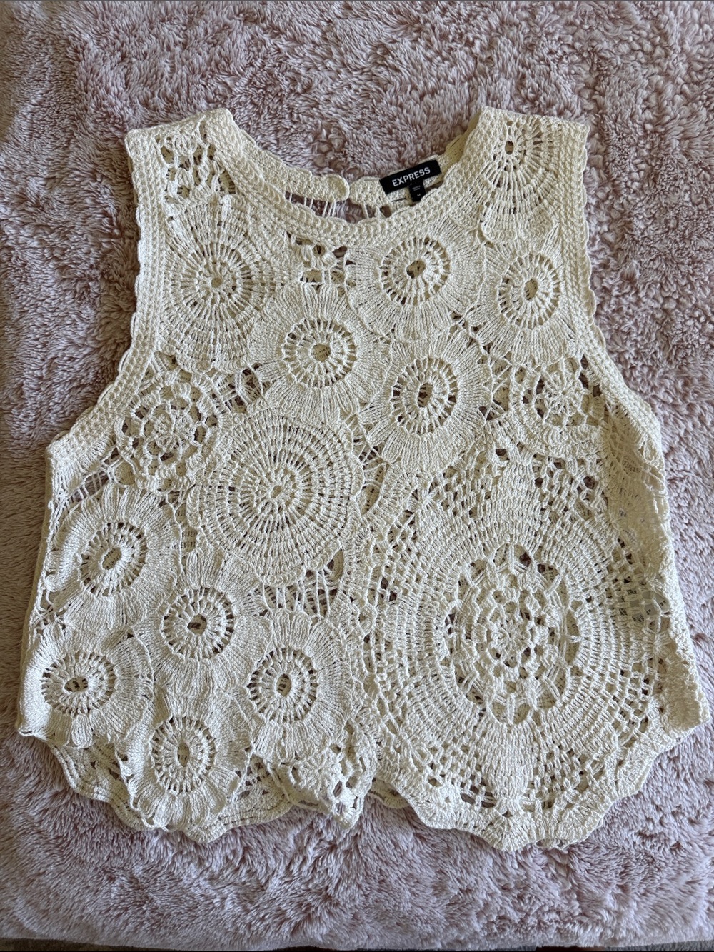 Express Cream Crochet Lace Tank Top